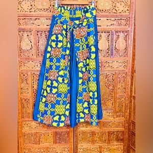 Women’s Ankara African Tribal Print and Denim Palazzo Pants & Head Wrap